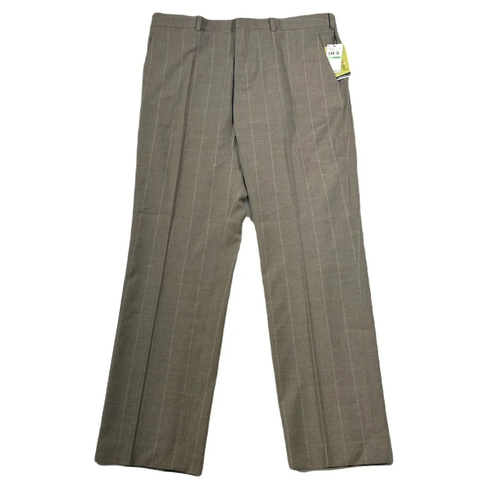 Perry Ellis Dress Pants Mens 34x30 Dark Beige Window‎ Modern-Fit NEW